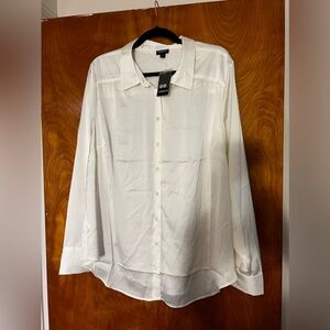 Torrid Madison Satin Button Up Long Sleeve Shirt White